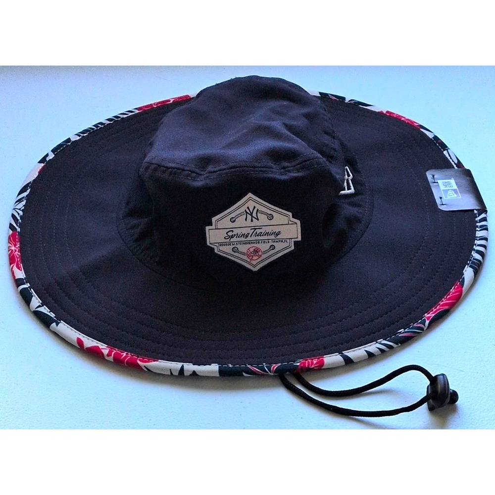 New Era Bucket Hat NY Yankees Spring Training Blue Red Floral One Size Cord Lock